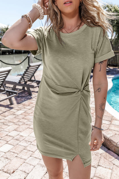 Laurel Green Folded Sleeve Twisted Mini T-Shirt Dress - Eloy Royal