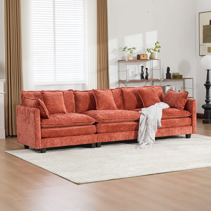 Cloud Sofa 3 Seats (Ottoman is not included), Modern Sectional Couch, for Living Room Bedroom and Apartment, Comfy Double Layer Upholstered Seat Cushion, Breathable Chenille Fabric,Orange,SS5013OG