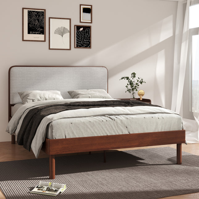 Wyller Rubberwood Platform Bed, Natural Walnut Finish, Queen
