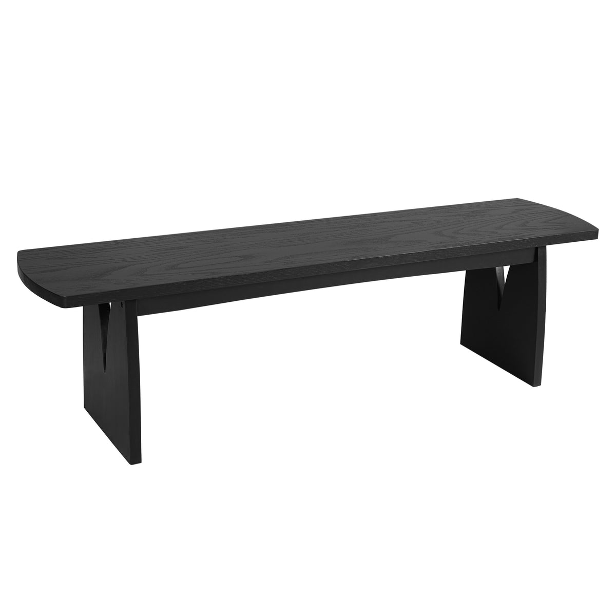 Black Modern Dining Bench - 62.99' Long Entryway Bench with Acacia Legs, 400 lbs. Capacity for Kitchen, Living Room & Hallway