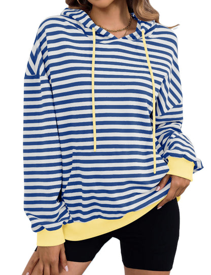 Women's Loose Casual Striped Hoodie