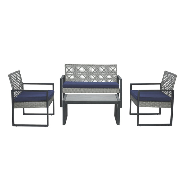 4-Piece Patio Furniture Set with Gray Acacia Wood Table Top