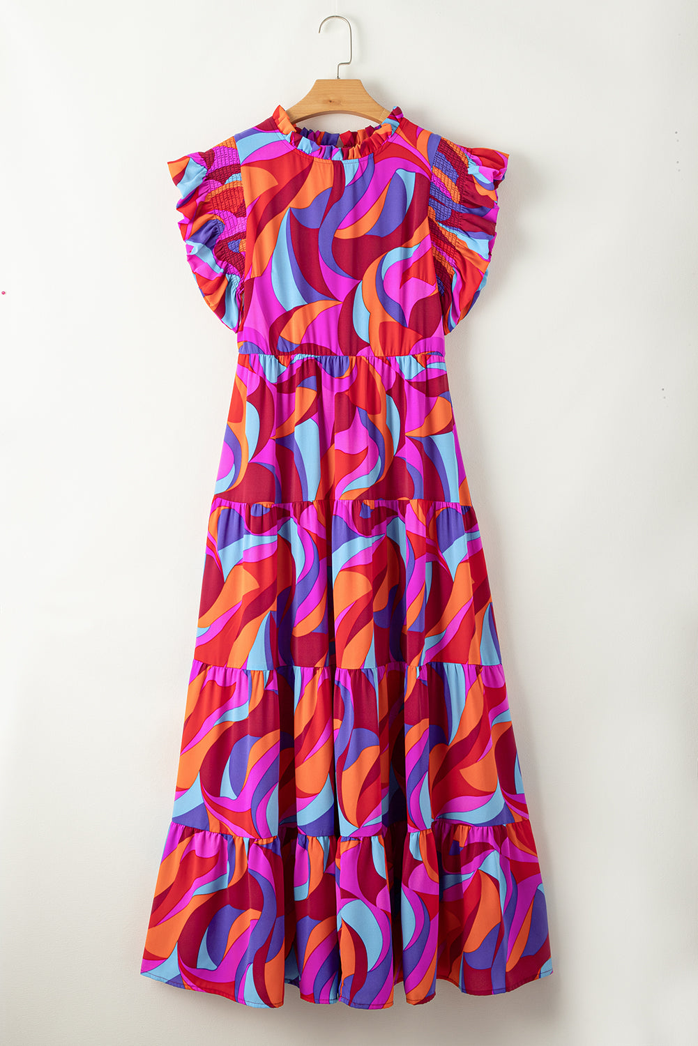 Orange Abstract Print High Waist Ruffle Tiered Maxi Dress - Eloy Royal