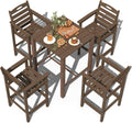 HDPE Adirondack Patio Table and Chairs Set of 5, Outdoor HDPE Patio Bar Set, All Weather Bar Chairs and Table Set for Patio, Balcony, Backyard, Poolside, Brown