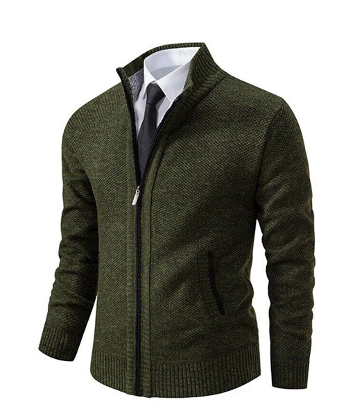 Men's Solid Color Stand Collar Cardigan Sweaters Coat