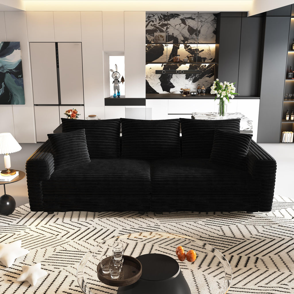82.7 'Plush Corduroy 3-Seat Sofa,Modern Comfy Upholstered Sofa Cloud Couch,Deep Seat Couches with Soft Pillows and 3 Ottomans,Convertible Sofa Lounge Chair,Black - Eloy Royal