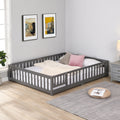 full Size Floor Bed with Door,Solid Wood Platform Bed Frame with Fence,Suitable for children,Pine Wood,Gray