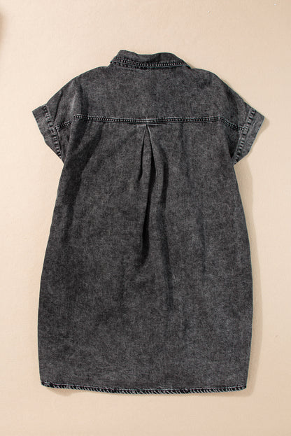 Black Vintage Snap Buttoned Mini Denim Dress - Eloy Royal