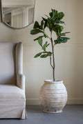 17.5x17.5x18.5' Round Magnesium Flower Pot with Weathered White Finish and Ridged Texture