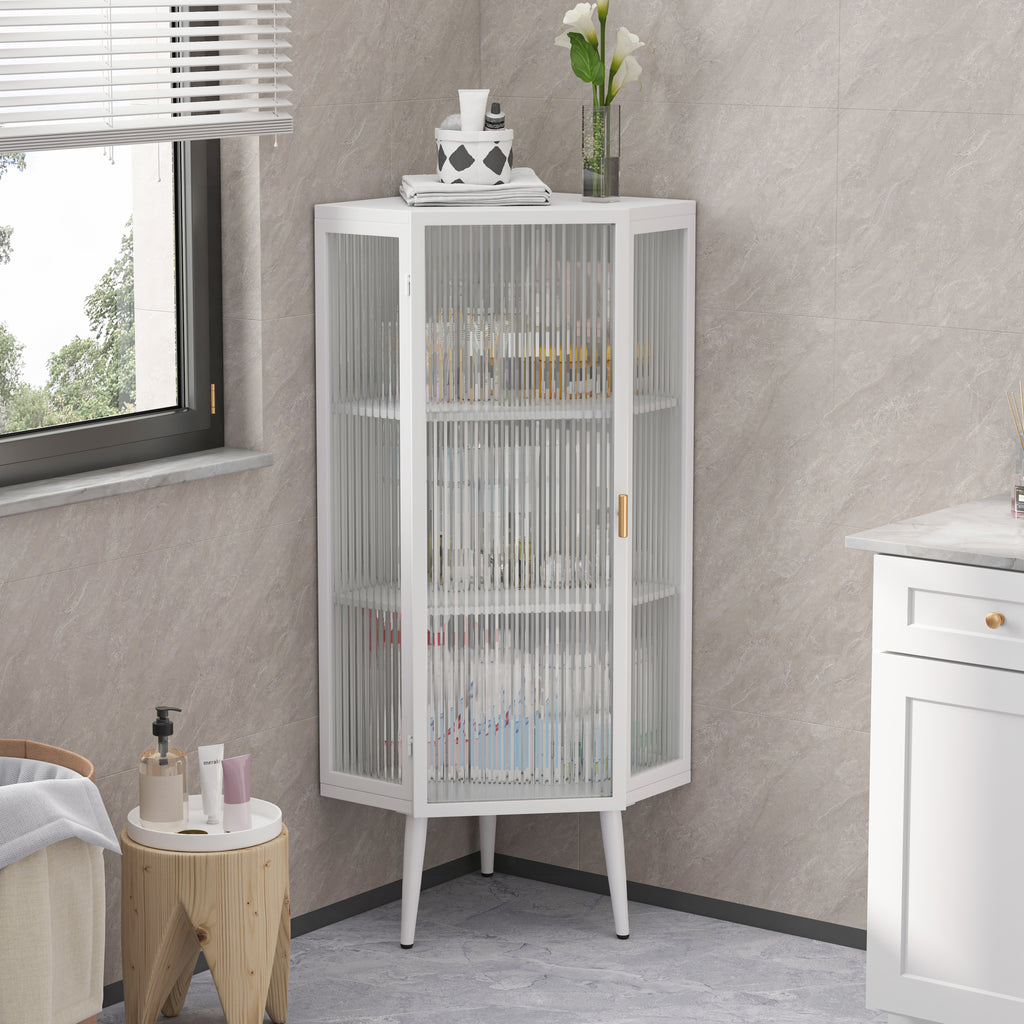 22.25'' Floor Coner Cabinet,Three Tiers with Tempered Glass Doors and Storage Shelves for Bathroom, Living Room and Bedroom (White)(same sku:W757P180793)
