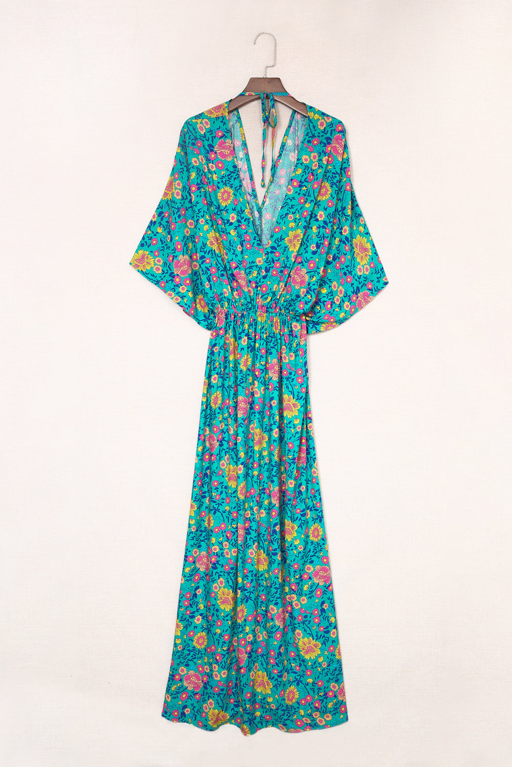 Floral Print Deep V Neck Flutter Sleeve Boho Maxi Dress - Eloy Royal