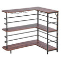 Home Bar Unit, L-Shaped Wine Bar Cabinet Table 3-Tier with Storage Shelves, Adjustable Foot Pads, LED Light, Walnut Finish & Metal Frame Liquor Cabinet for Home, Kitchen,Living Room,Pub,Basement