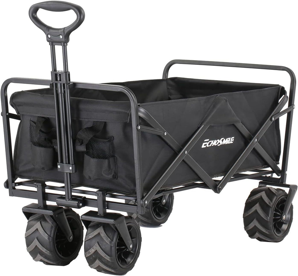 Heavy Duty 350 Lbs Capacity Collapsible Wagon, Outdoor Folding Camping Wagons, Grocery Portable Utility Cart, Adjustable Rolling Carts, All Terrain Sports Wagon with Big Wheels by Boahaus