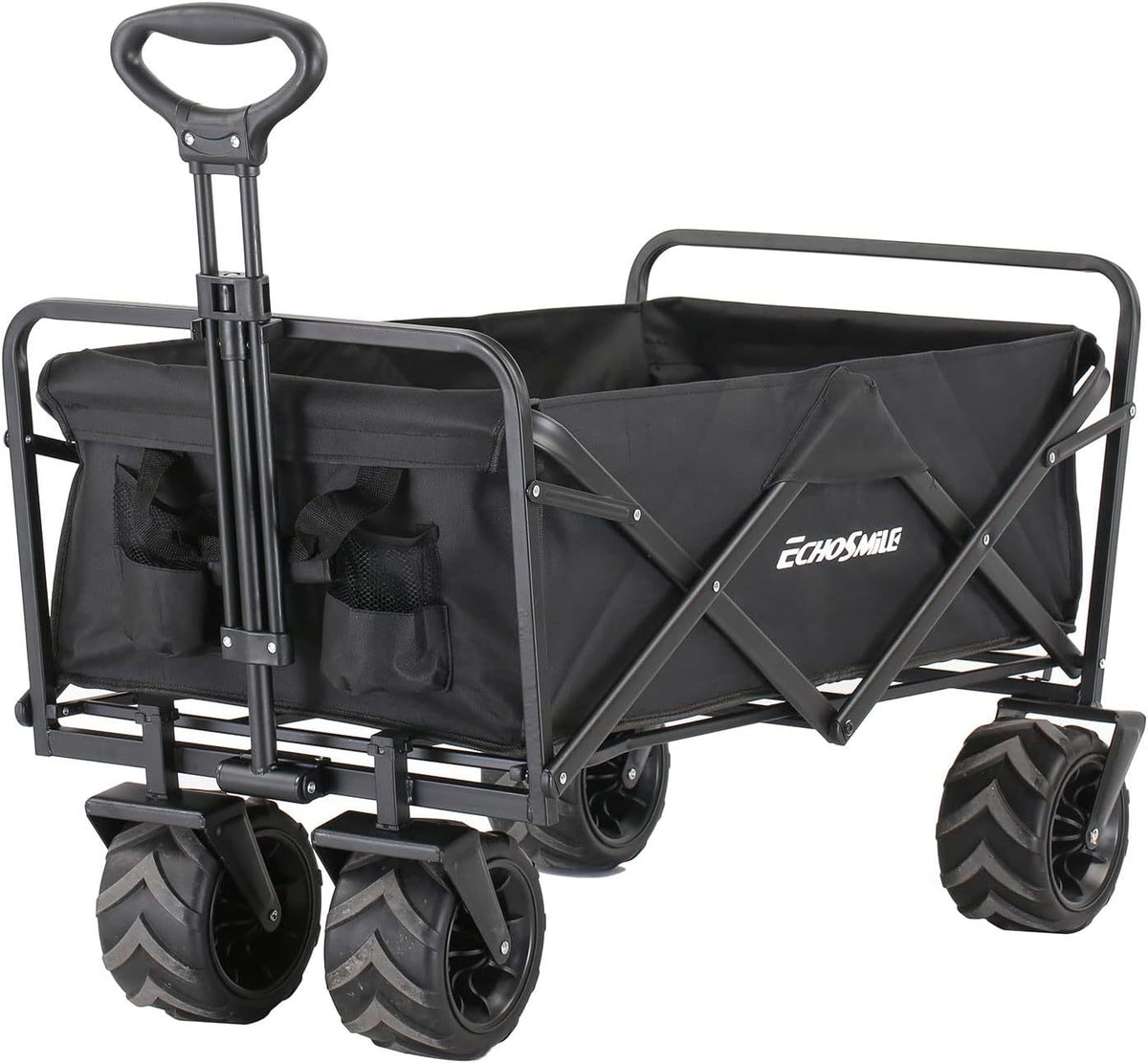 Heavy Duty 350 Lbs Capacity Collapsible Wagon, Outdoor Folding Camping Wagons, Grocery Portable Utility Cart, Adjustable Rolling Carts, All Terrain Sports Wagon with Big Wheels by Boahaus