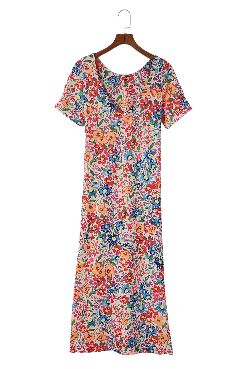 Multicolor Floral Print Ruffle Sleeves Open Back Maxi Dress - Eloy Royal