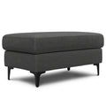 Ava Mid Century Ottoman in Pebble Grey Performance Fabric with Metal Legs, Solid Wood Frame, 20 x 36 x 17.9 inches