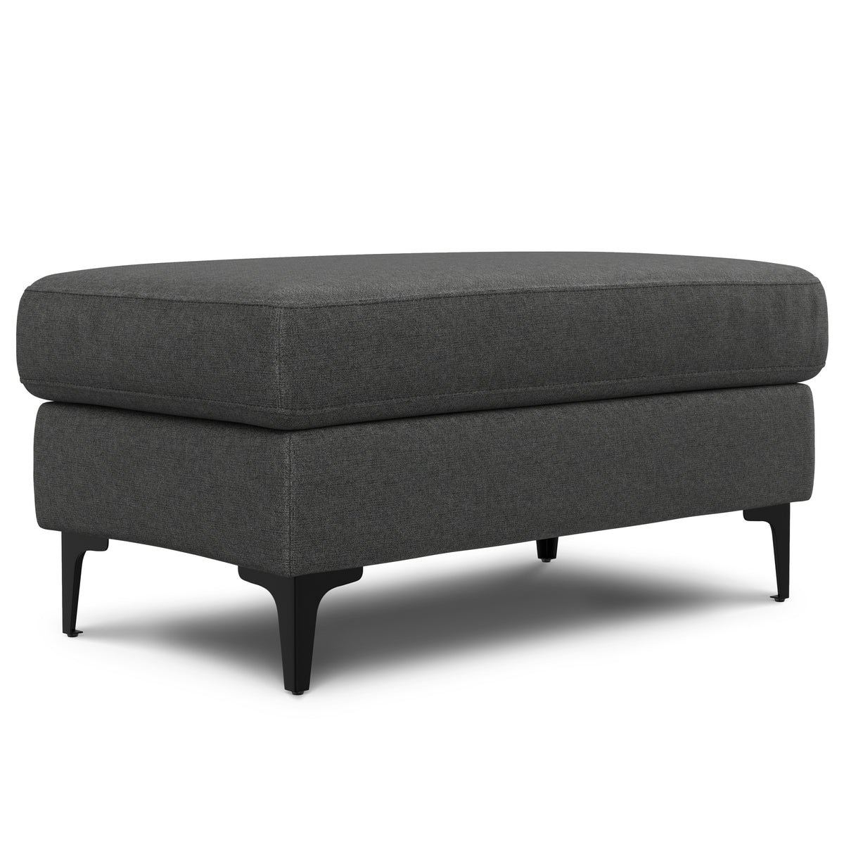 Ava Mid Century Ottoman in Pebble Grey Performance Fabric with Metal Legs, Solid Wood Frame, 20 x 36 x 17.9 inches