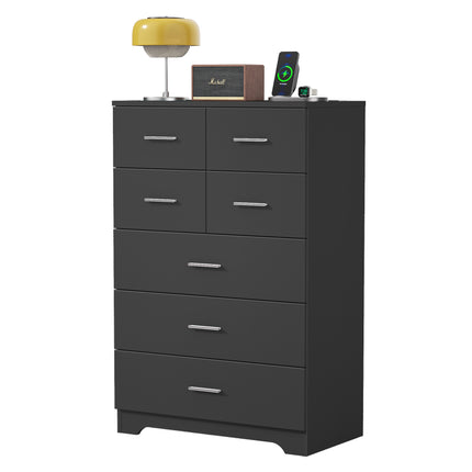 Wooden 7-Drawer Storage Cabinet with Built-In Outlet Durable Organizer for Bedroom, Living Room, and Office