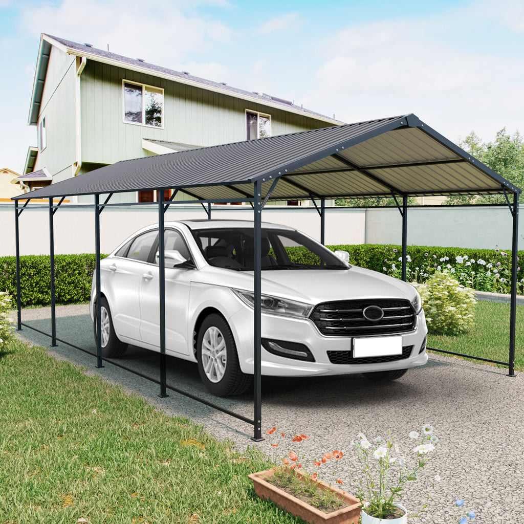12*21 FT Carport, Heavy Duty Carport with Galvanized Steel Roof and Frame, Metal Carport Large Garage for Cars, Trucks, Boats & Tractors