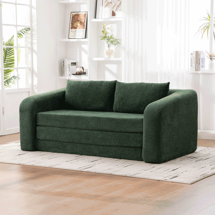 71' 2-in-1 Pull Out Foldable Loveseat Sofa Bed with Armrest & Backrest Pillows, Convertible Chenille Boneless Cloud Floor Mattress Sleeper Lounge Couch for Living Room Bedroom Guestroom Dorm, Green