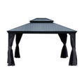 10'x12' Hardtop Gazebo with Resin Roof, Outdoor Metal Gazebo with Drainage Gutters, Permanent Heavy Duty Pavilion for Patio, Backyard and Deck, Curtains and Mosquito Netting Included