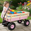 Outdoor Wagon All Terrain Pulling w/Wood Railing Air Tires Garden Cart