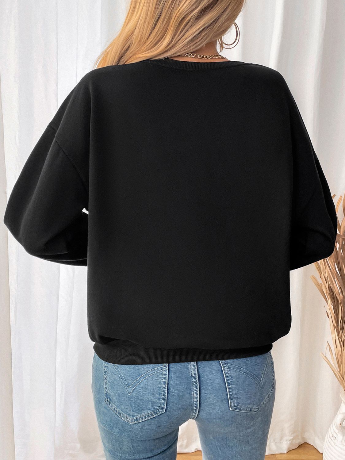 Perfee Bow Round Neck Long Sleeve Sweatshirt