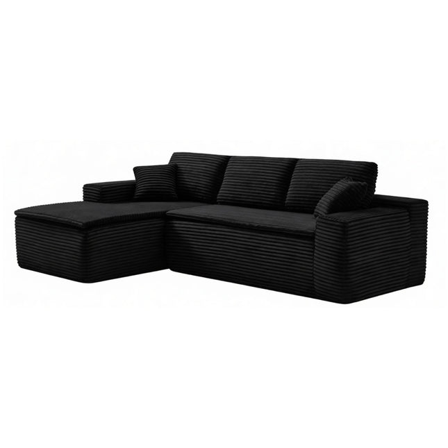 106.5' L-Shaped Corduroy Upholstered 3-Seat Lounge Sofa with Seat Cushion, Left Hand Facing
