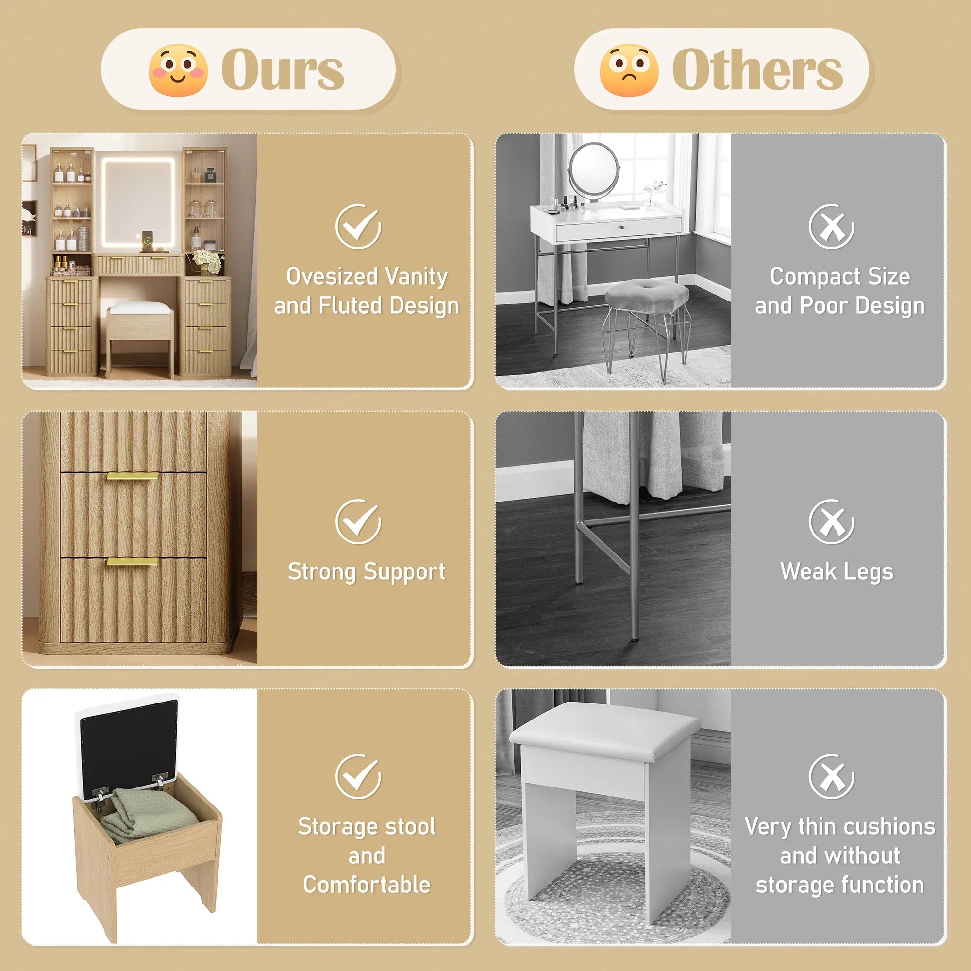 43.5' Fluted Makeup Vanity Desk with Mirror and Lights, Modern Glass Top Vanity Table with 10 Drawers & 2 Transparent Glass Cabinets, Dressing Table Set with Stool and Charging Station, Oak - Eloy Royal