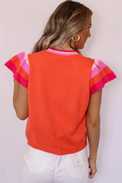 Carrot Contrast Color Striped Sleeve Knitted Tee - Eloy Royal