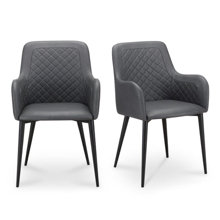 Dining Chair, Vegan Leather with Diamond Tufting in Black - Set of Two
