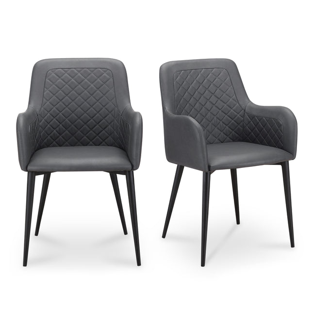 Dining Chair, Vegan Leather with Diamond Tufting in Black - Set of Two
