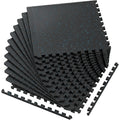0.6 Inch Thick Gym Floor Mats, 12 Tiles Rubber Top with EVA Foam, 24' x 24' Gym Flooring Workout Mats with 48sq.ft Coverage, Interlocking Puzzle Gym Mats for Gym, Home, Garage, Black & Blue
