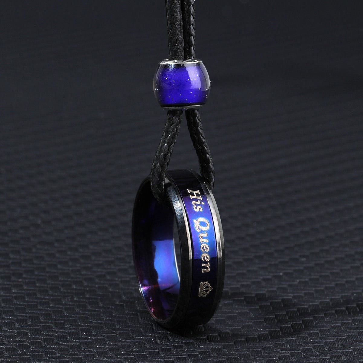 Creative Color Changing Round Beads Blue Purple Couple Couple Rings Necklace