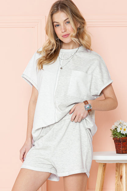 Khaki Exposed Seam Chest Pocket Tee and Shorts Set - Eloy Royal