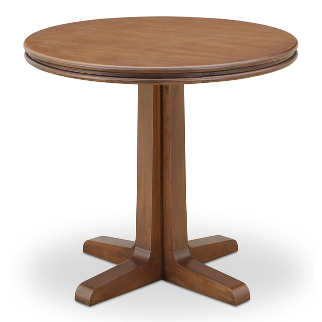 Cafe Table, Round Solid Pine Edge with Pine Veneer Top, Rustic Brown, Seats 3