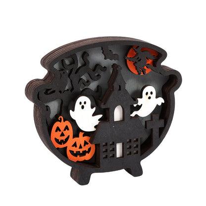 Halloween Wooden Decoration Creative Ghost With LED Light Ornaments