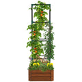 Outsunny Galvanized Raised Garden Bed, 24' x 24' x 11.75' Outdoor Planter Box with Trellis Tomato Cage and Open Bottom for Climbing Vines, Vegetables, Flowers in Backyard, Garden, Patio, Brown