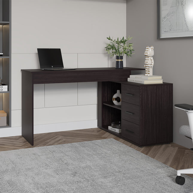 Concordia Desk, Modern L-Shaped Desk with 3 Drawers and Side Storage,Living Room & Home Office