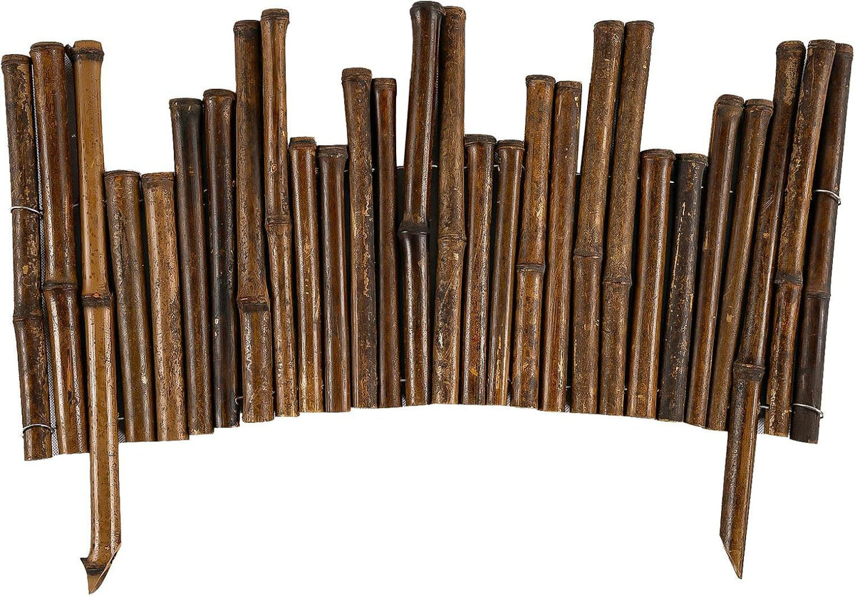 Garden Natural Bamboo Fence Lawn Edging 15.8inH x 24inL, Garden Border Fence, Decorative Bamboo Roll for Flower Bed, Pathway, and Landscape Edging, Outdoor Garden Border Fence 12pcs