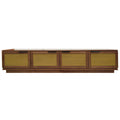 Modern TV Stand with Rattan Panels for TVs up to 85-inch, Walnut Finish, MDF Construction, 78-Inch Media Console