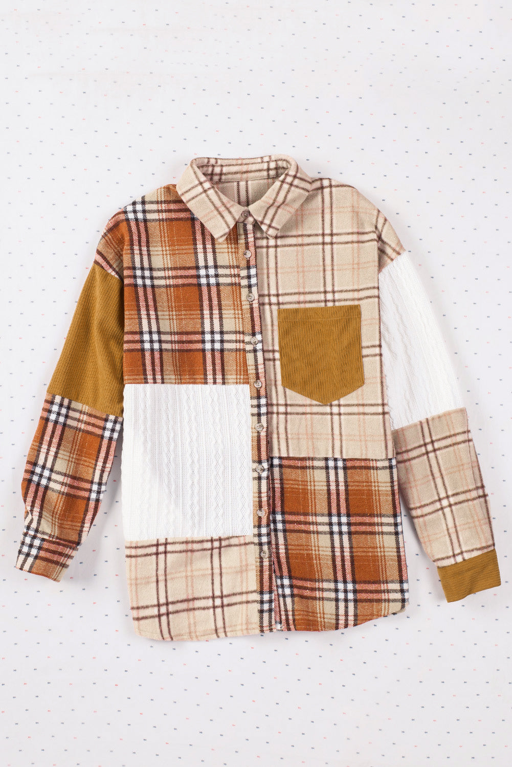 Wholesale Orange Plaid Color Block Patchwork Pocket Shirt Shacket - Eloy Royal