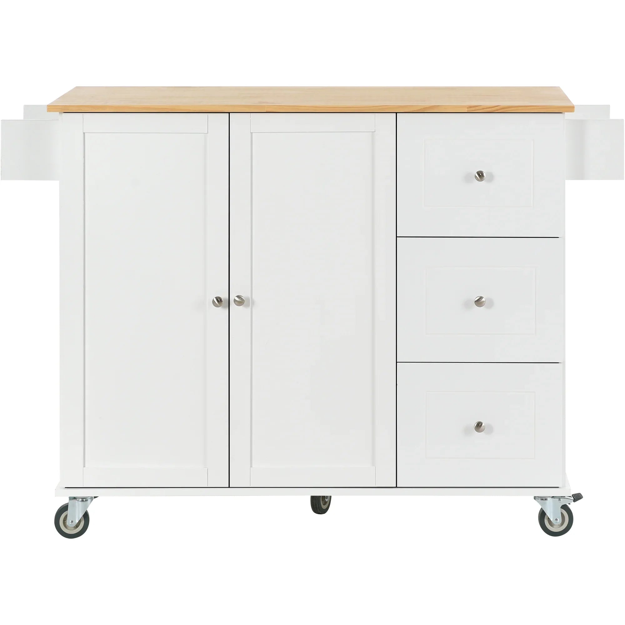Rolling Mobile Kitchen Island with Solid Wood Top and Locking Wheels,52.7 Inch Width,Storage Cabinet and Drop Leaf Breakfast Bar,Spice Rack, Towel Rack & Drawer (White) - Eloy Royal