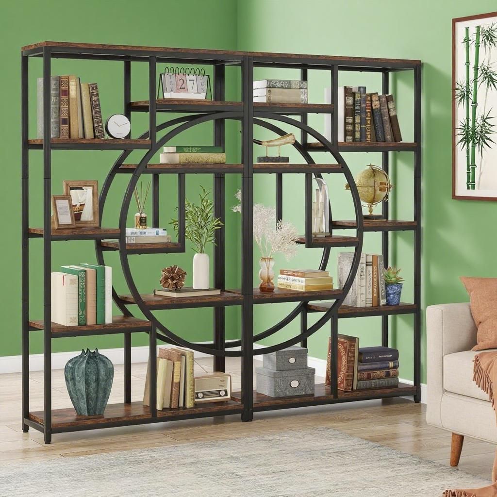 Geometric Design Display Shelf, Spacious Bookcase, Freestanding Bookshelf