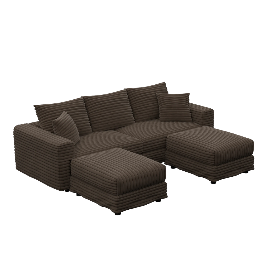 82.7 'Plush Corduroy 3-Seat Sofa,Modern Comfy Upholstered Sofa Cloud Couch,Deep Seat Couches with Soft Pillows and 2 Ottomans,Convertible Sofa Lounge Chair,for Living Room,Apartment,Camel - Eloy Royal