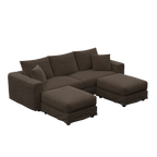 82.7 'Plush Corduroy 3-Seat Sofa,Modern Comfy Upholstered Sofa Cloud Couch,Deep Seat Couches with Soft Pillows and 2 Ottomans,Convertible Sofa Lounge Chair,for Living Room,Apartment,Camel - Eloy Royal