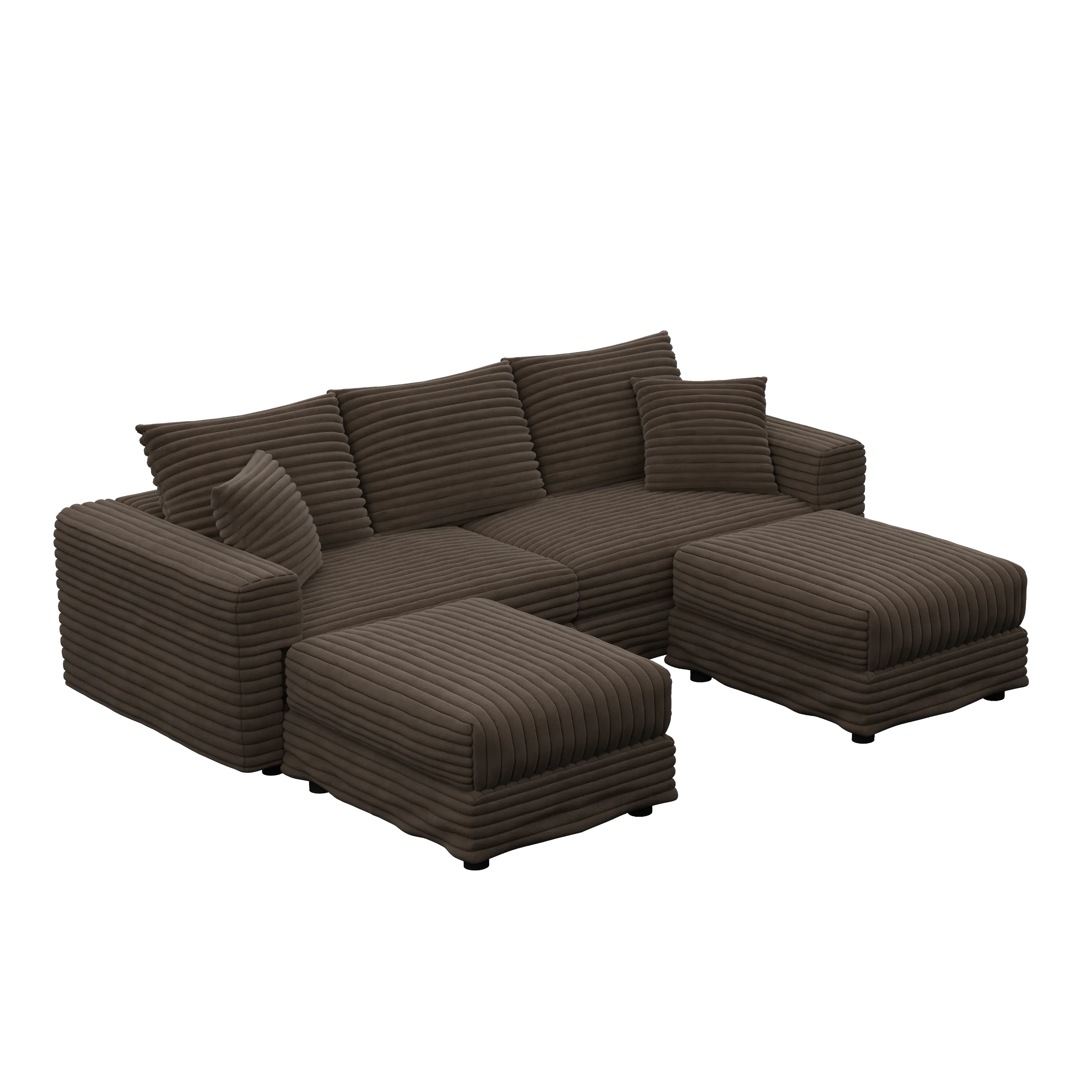 82.7 'Plush Corduroy 3-Seat Sofa,Modern Comfy Upholstered Sofa Cloud Couch,Deep Seat Couches with Soft Pillows and 2 Ottomans,Convertible Sofa Lounge Chair,for Living Room,Apartment,Camel - Eloy Royal