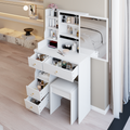 29.2' Small Space Left Drawer Desktop Vanity Table + Cushioned Stool, Extra Large Right sliding mirror, Multi Layer High Capacity Storage, Practical Fashionable Dresser, Suitable For Small Space
