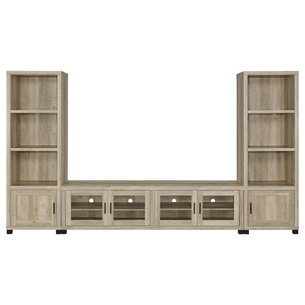 Heron Antique Pine 3-Piece TV Entertainment Center in Distressed Pine with Glass Front Storage, Engineered Wood Construction