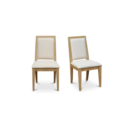 Dining Chair, High-Back Rubber Wood, Wire-Brushed, Natural Finish, Beige - Set of 2